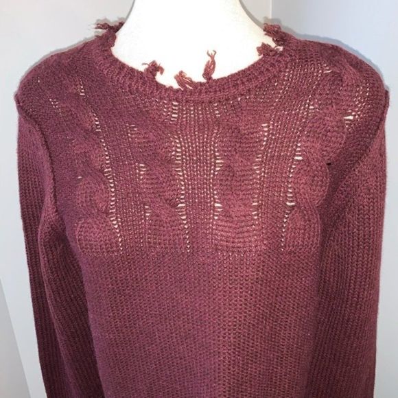 NWT Jack and Jones Burgundy Distressed Sweater - Picture 6 of 8